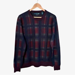 PERRY ELLIS VTG Exploded Plaid Crewneck Pullover Size L Wool Blend Sweater
